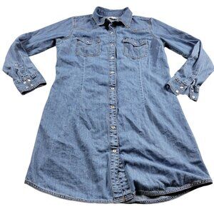 Wrangler Retro Pearl Snap Dress Womens Large Denim Long Sleeve Cowgirl No Belt